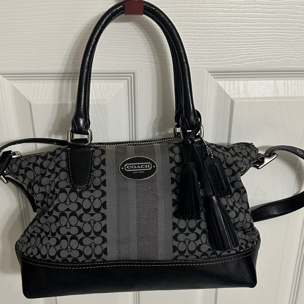 COACH Legacy Graphite Signature Stripe Molly 2-Way Satchel/Shoulder Bag